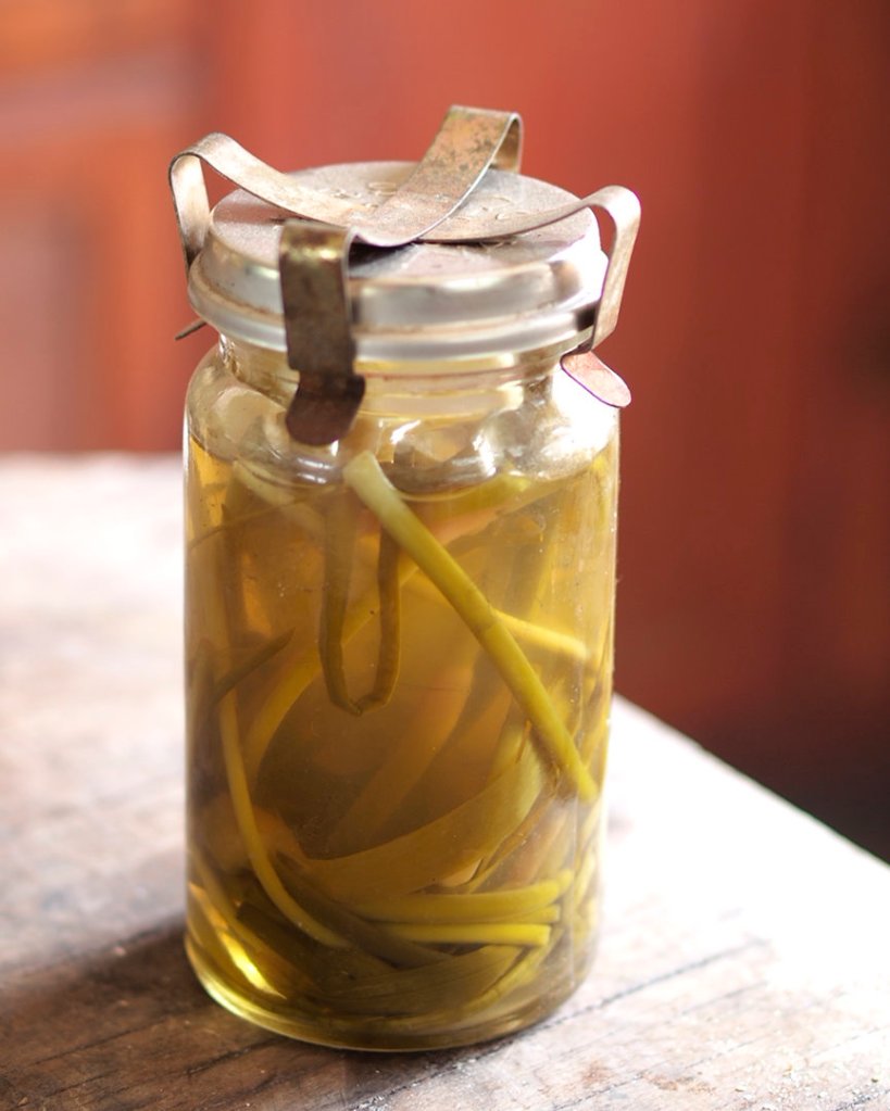 jar of pickled garlic scrapes