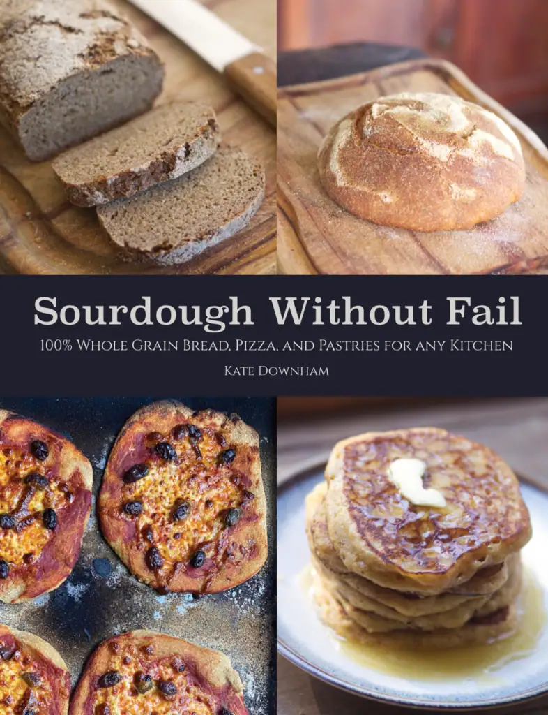 Sourdough without fail: 100% whole grain sourdough breads, pizza, and pastries for any kitchen fresh milled flour sourdough book cover