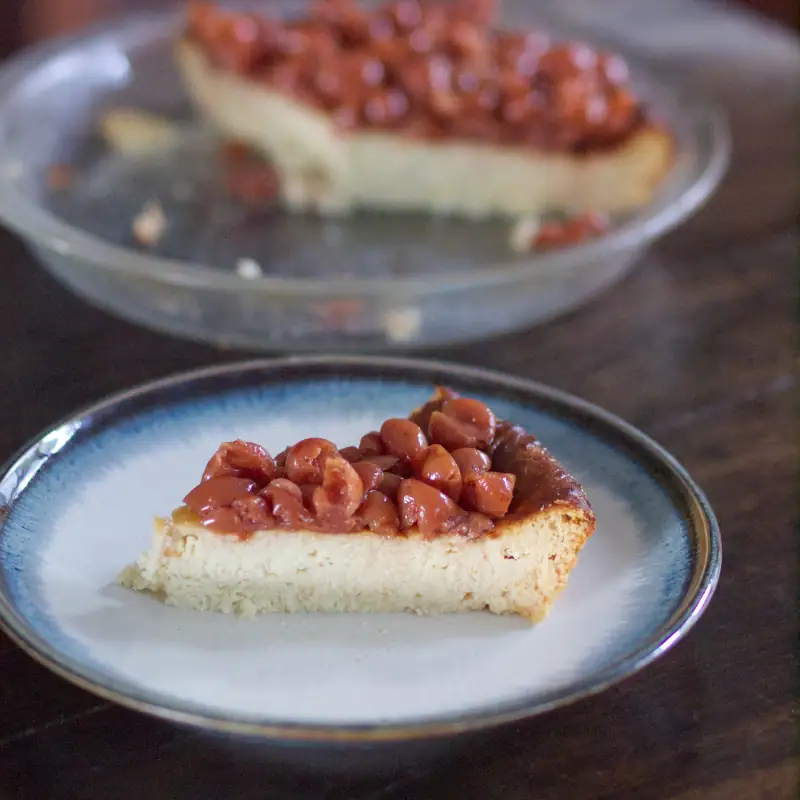 simple homestead cheesecake made with homemade natural cheesemaking ricotta, honey, and eggs